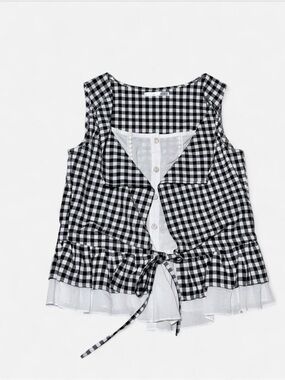 Women's Black & White Gingham Tie-Front Top - Made in Korea